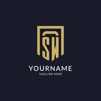 SW logo initial with geometric shield shape design style vector