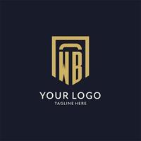 WB logo initial with geometric shield shape design style vector