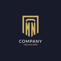 MN logo initial with geometric shield shape design style vector