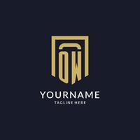 OW logo initial with geometric shield shape design style vector