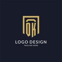 QK logo initial with geometric shield shape design style vector