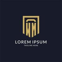 WM logo initial with geometric shield shape design style vector