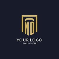 MO logo initial with geometric shield shape design style vector