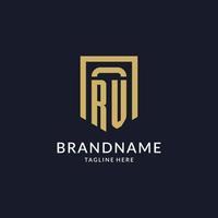 RV logo initial with geometric shield shape design style vector