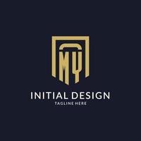 MY logo initial with geometric shield shape design style vector