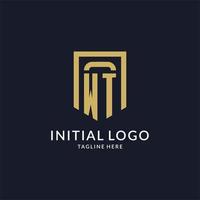 WT logo initial with geometric shield shape design style vector