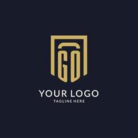 GO logo initial with geometric shield shape design style vector