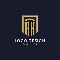 AK logo initial with geometric shield shape design style vector