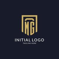 MG logo initial with geometric shield shape design style vector