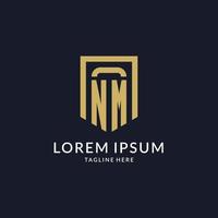 NM logo initial with geometric shield shape design style vector