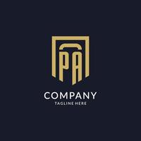 PA logo initial with geometric shield shape design style vector