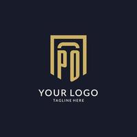 PO logo initial with geometric shield shape design style vector