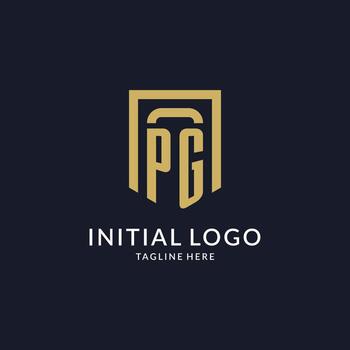 PG logo initial with geometric shield shape design style vector