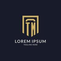 TM logo initial with geometric shield shape design style vector