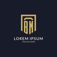 BM logo initial with geometric shield shape design style vector
