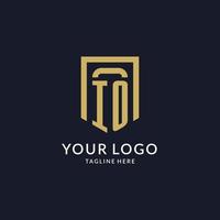 IO logo initial with geometric shield shape design style vector