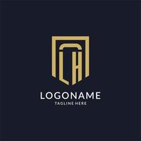 LH logo initial with geometric shield shape design style vector