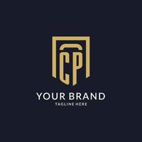 CP logo initial with geometric shield shape design style vector
