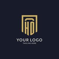 HO logo initial with geometric shield shape design style vector