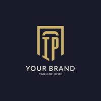 IP logo initial with geometric shield shape design style vector