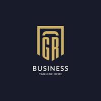 GR logo initial with geometric shield shape design style vector