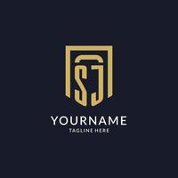 SJ logo initial with geometric shield shape design style vector
