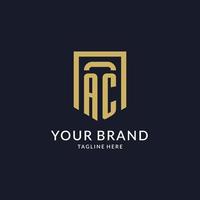 AC logo initial with geometric shield shape design style vector
