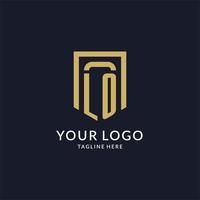 LO logo initial with geometric shield shape design style vector