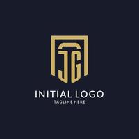 JG logo initial with geometric shield shape design style vector