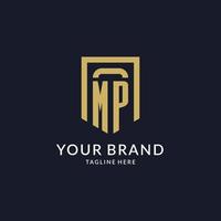 MP logo initial with geometric shield shape design style vector