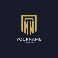 MW logo initial with geometric shield shape design style vector
