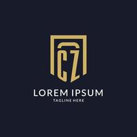 CZ logo initial with geometric shield shape design style vector