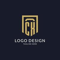 CX logo initial with geometric shield shape design style vector