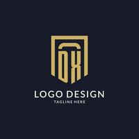 DX logo initial with geometric shield shape design style vector