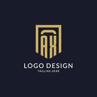 AX logo initial with geometric shield shape design style vector