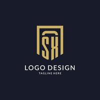 SX logo initial with geometric shield shape design style vector