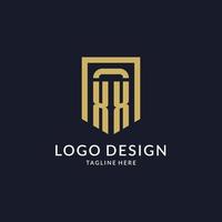 XX logo initial with geometric shield shape design style vector