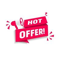 Hot offer banner design - megaphone icon.  Modern vector illustration on white background.