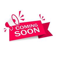 Coming soon - banner design. Megaphone icon. Web Element. Flat vector template.