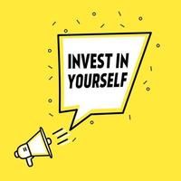 Banner Invest in your self icon megaphone design. Flat vector. vector