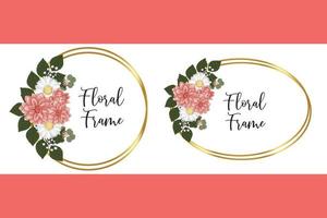 Floral Frame Dahlia Flower Design Template, Digital watercolor hand drawn vector