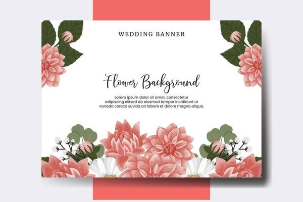 Wedding banner flower background, Digital watercolor hand drawn Dahlia Flower design Template