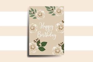 Greeting card birthday card Digital watercolor hand drawn Camellia Flower Design Template vector