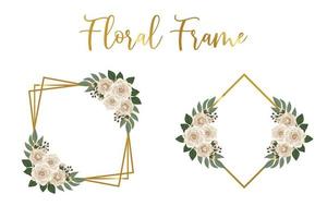 Floral Frame Camellia flower Design Template, Digital watercolor hand drawn vector