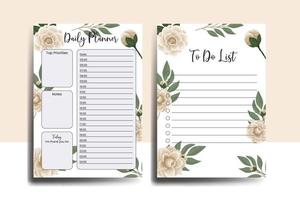 Planner To Do List Camellia Flower Design Template vector