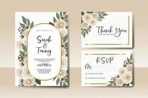 Wedding invitation frame set, floral watercolor Digital hand drawn Camellia flower design Invitation Card Template vector