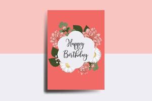 Greeting card birthday card Digital watercolor hand drawn Dahlia Flower Design Template vector