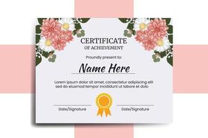 certificado modelo dalia flor acuarela digital mano dibujado vector