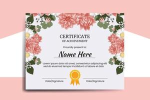 certificado modelo dalia flor acuarela digital mano dibujado vector