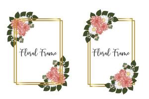 Floral Frame Dahlia Flower Design Template, Digital watercolor hand drawn vector